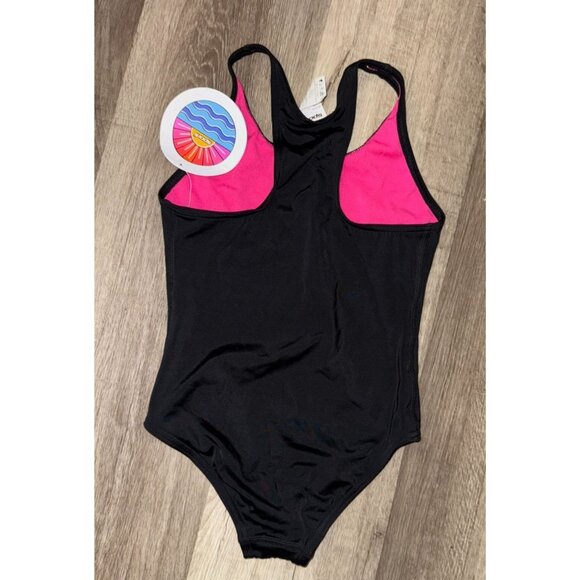 Sporti Girls Swim Suit Medium 7/8 Black & Pink Polyester One-Piece Racerback - Picture 4 of 4